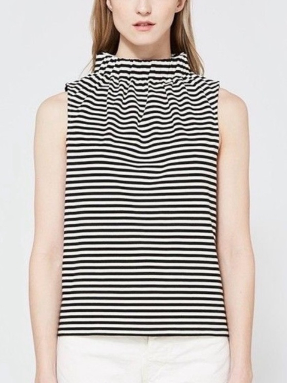 XS Tibi Ren Striped Black & White / Ivory Sleeveless Knit Top - Day to Night